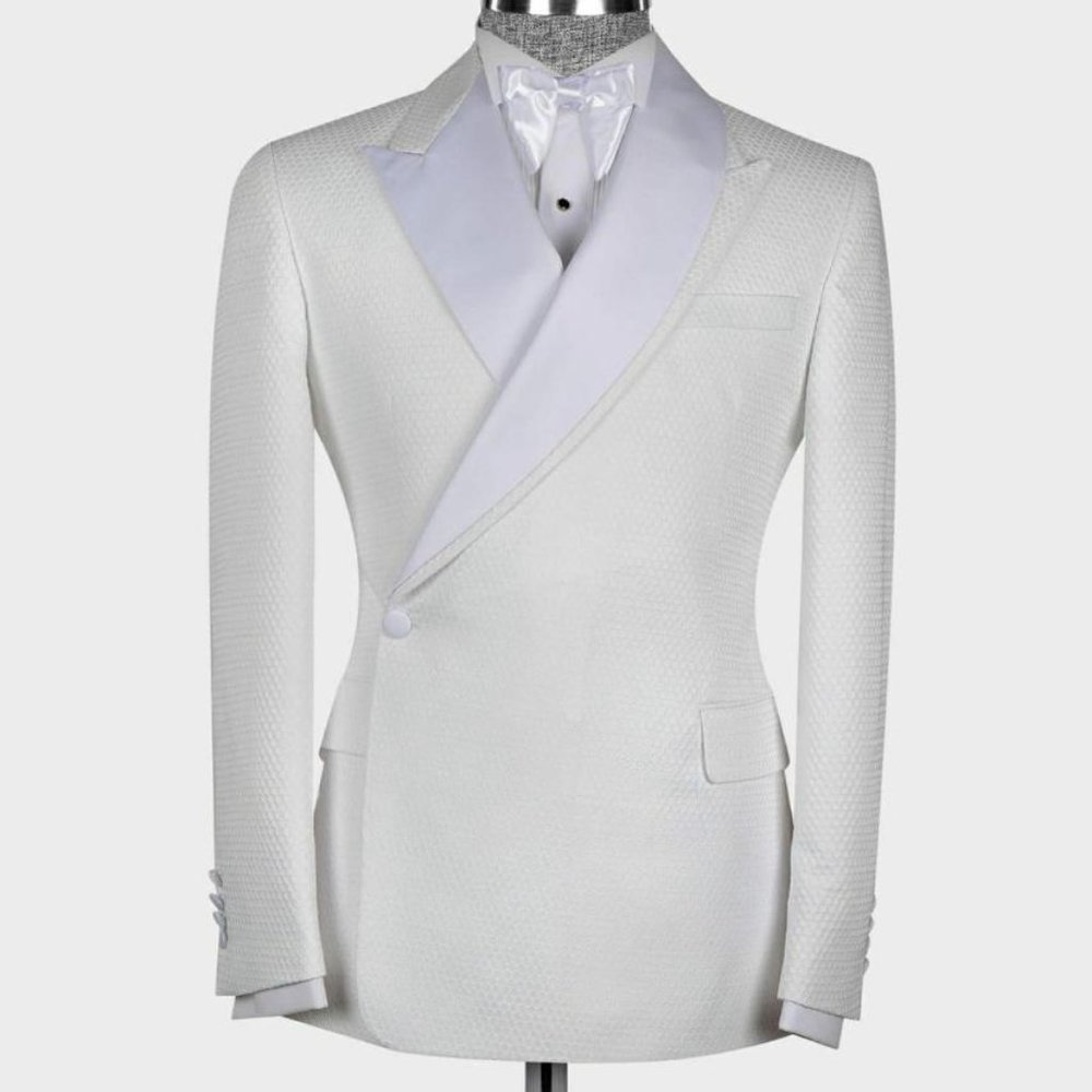 Men's all white single button double breasted 2pcs tux